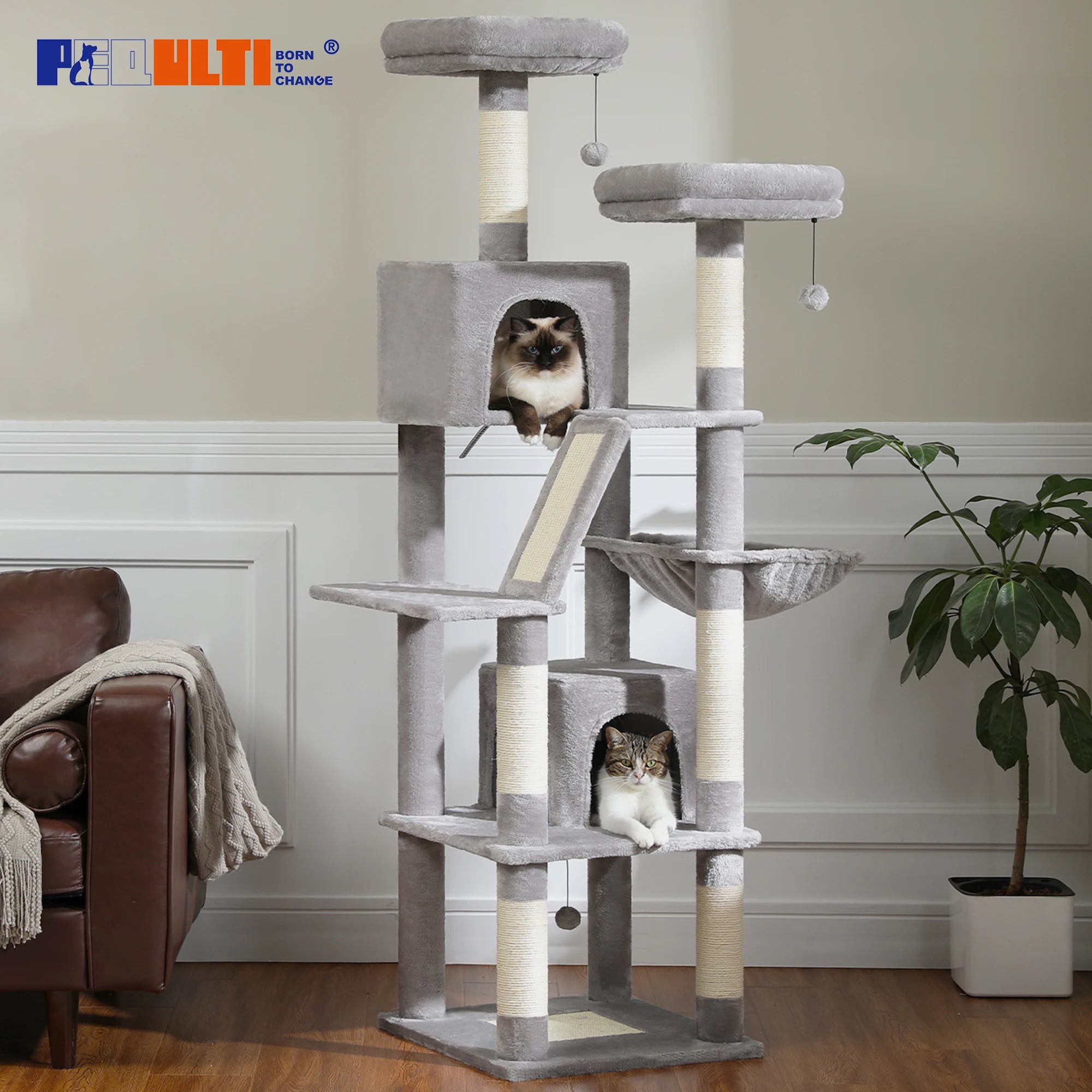 Loft Vista tall plush multi-level cat condo