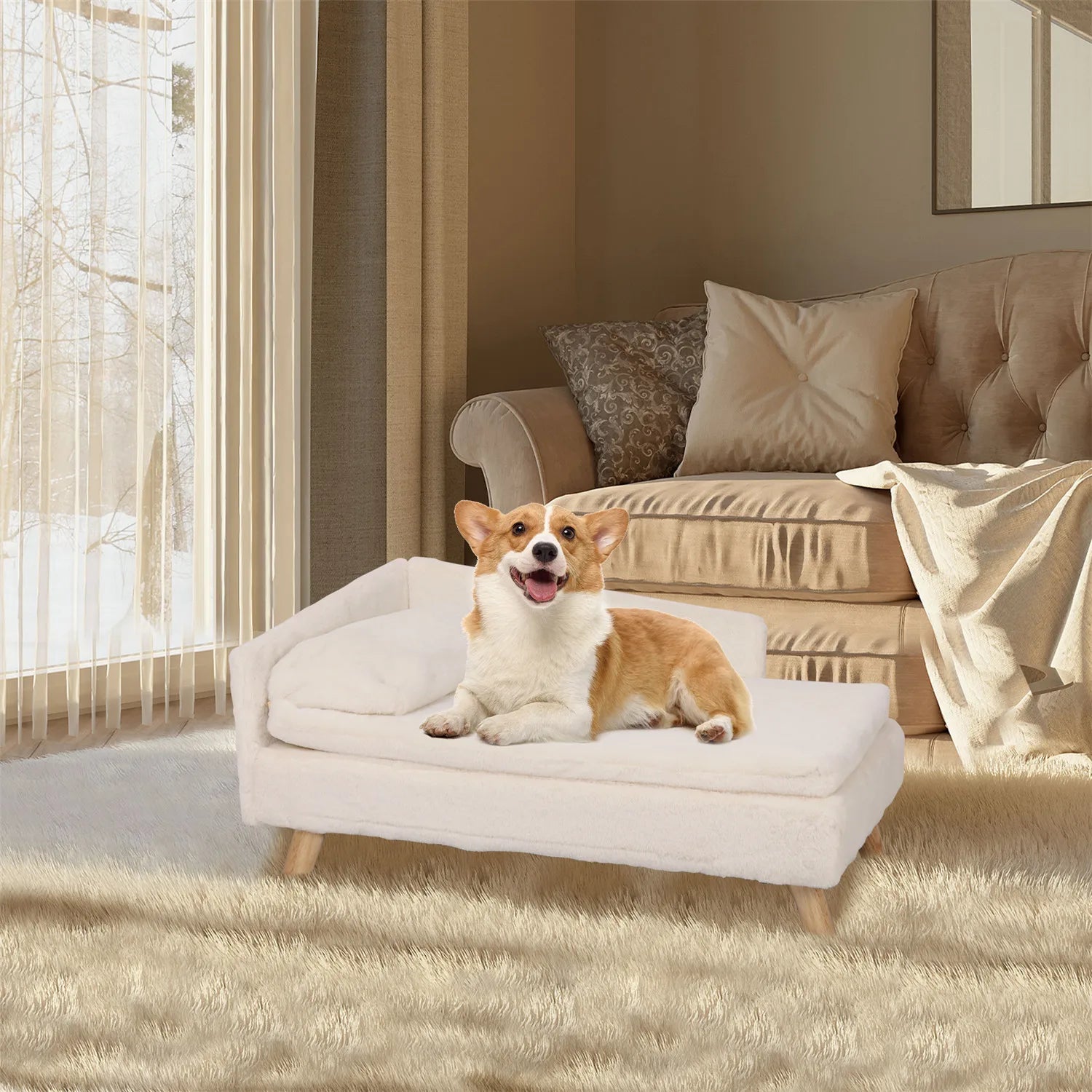Loft Nordic elevated wood-leg pet stool bed