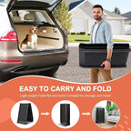 The dog ramp folds flat and locks compact for storage and travel