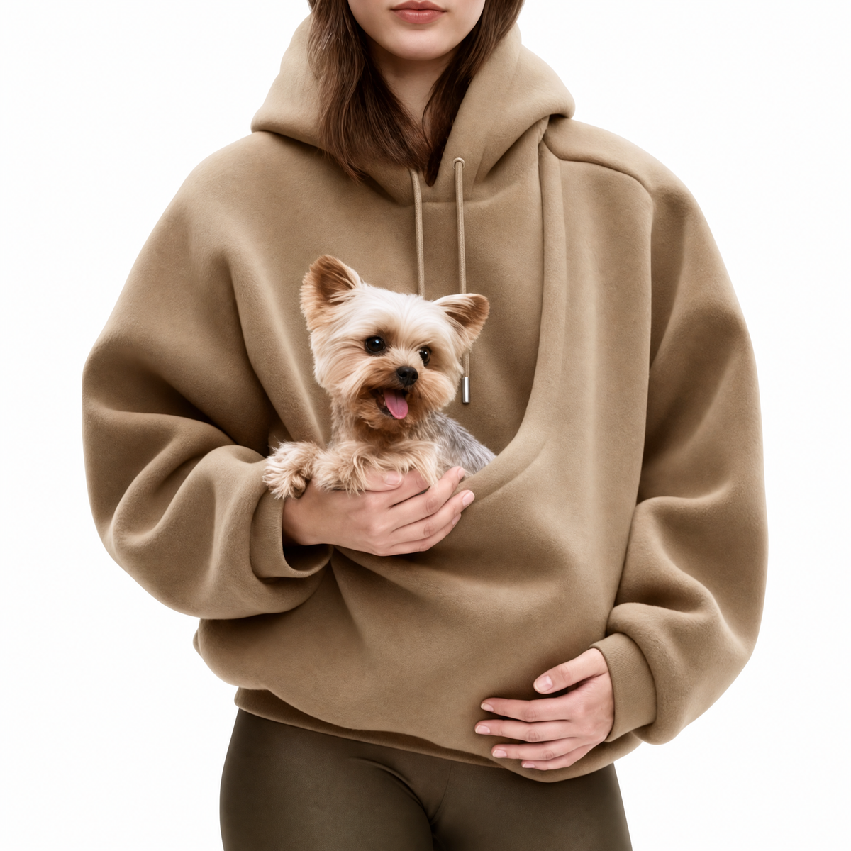 Dog Sling Carrier Hoodie for Small Dogs and Cats Wearable Sherpa-Lined Front Carry Pouch Hands-Free Pullover Sweatshirt Five Wearer Sizes